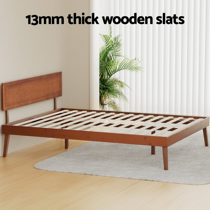 SPLAY Bed Frame Queen Size Wooden Bed Base Walnut